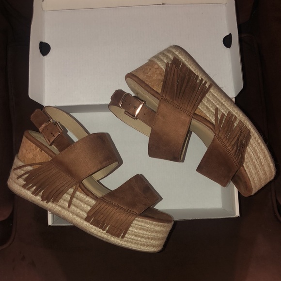 Comfort Cognac (Brown) Fringe Wedges - Picture 3 of 12